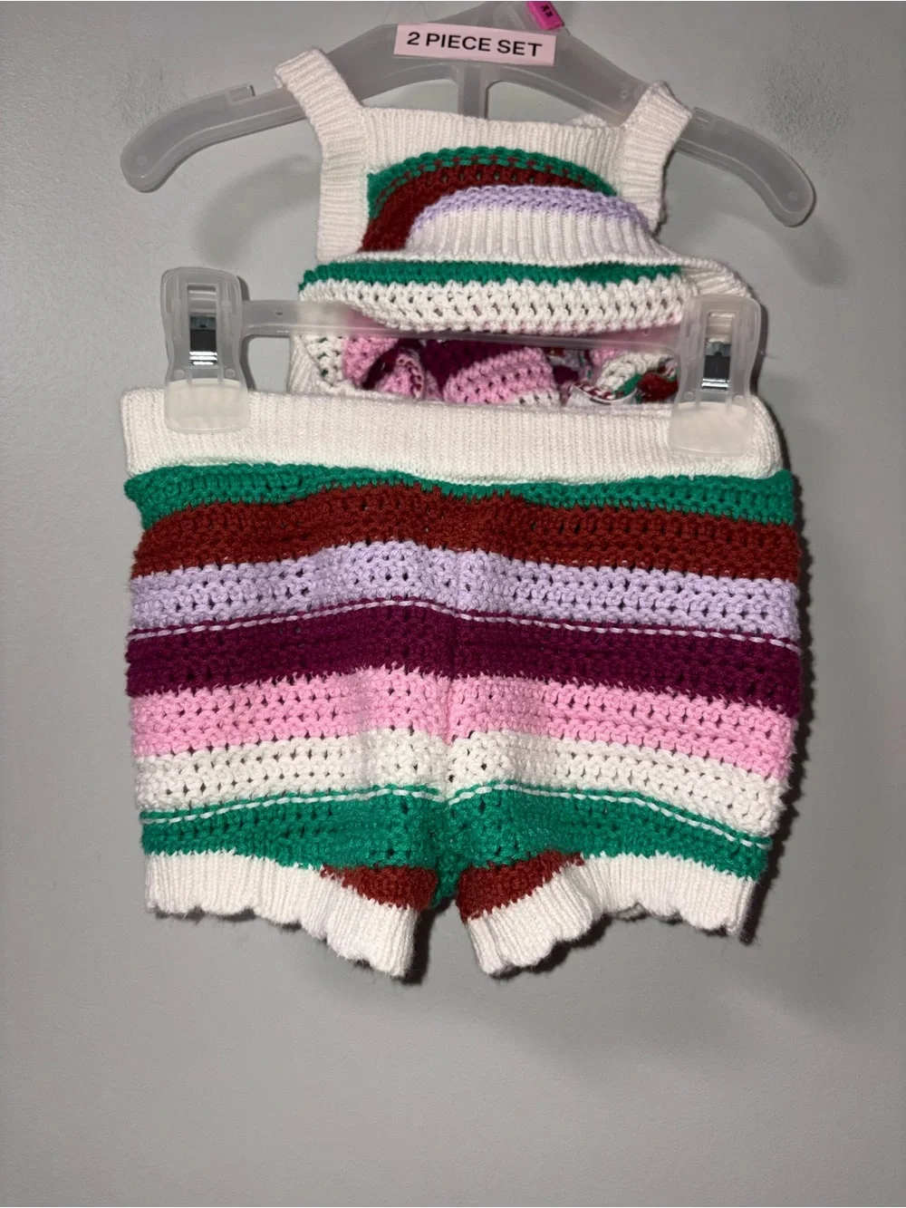 Old Navy Crochet Knit Multicolor Striped Tank Shorts Set 3-6M Girls